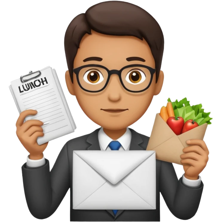 Profesor sosteniendo un papel que dice “LUNCH COVERED” emoji