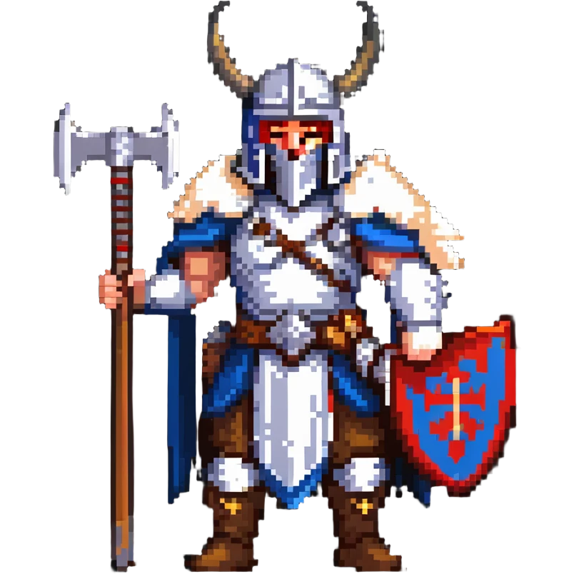 Russian pagan warrior with fur armor, battle axe, horned helmet emoji