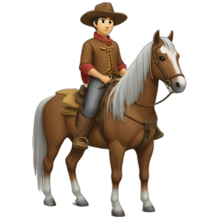 gaucho without a hat, mounted on a horse writing code on a computer emoji