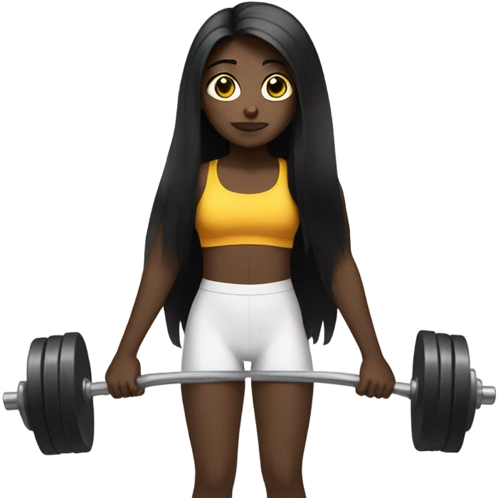 Pale girl with long black hair lifting weights emoji