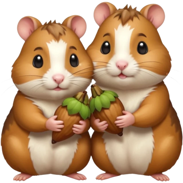 cartoon-style hamster sharing acorns with other cartoon-style hamsters emoji