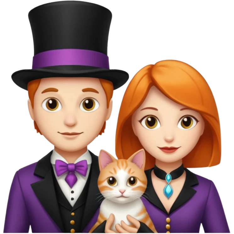magician couple and their pet cat emoji