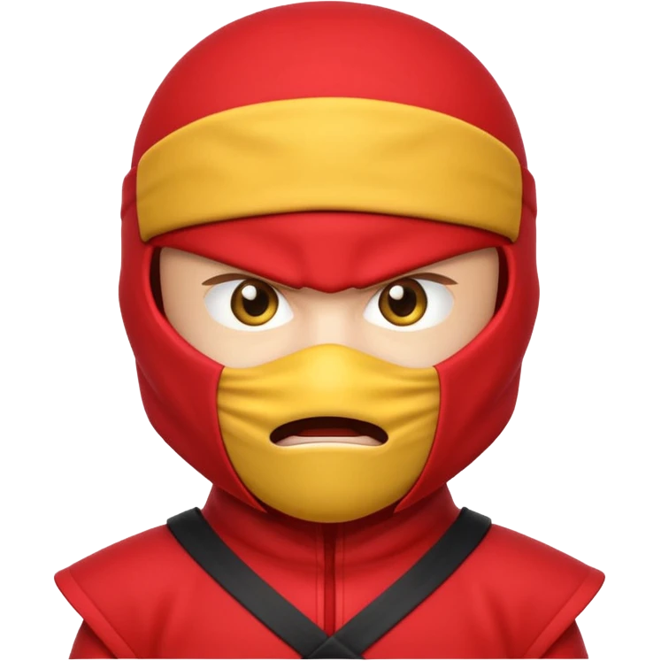 angry ninja face emoji, classic yellow emoji face, mouth fully covered by red ninja uniform, only eyes visible emoji