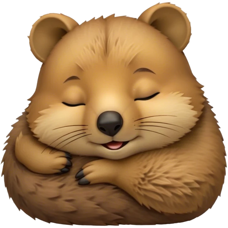Meme-Worthy Cute Sleeping Quokka Portrait Emoji, Head resting peacefully with a contented smile, showcasing a delightfully compact build and a luxuriously soft brown fur, eyes shut in a serene, restful nap, Simplified yet hilariously adorable features, highly detailed, glowing with a soft, drowsy light, high shine, relaxed and utterly lovable, stylized with an air of playful laziness, bright and heartwarming, soft glowing outline, capturing the essence of a comically sleepy quokka, so meme‐worthy it feels like it could instantly become the next viral sensation of adorable slumber! emoji