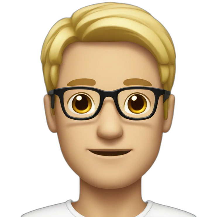 White man with black hair and big forhead wearing glasses emoji
