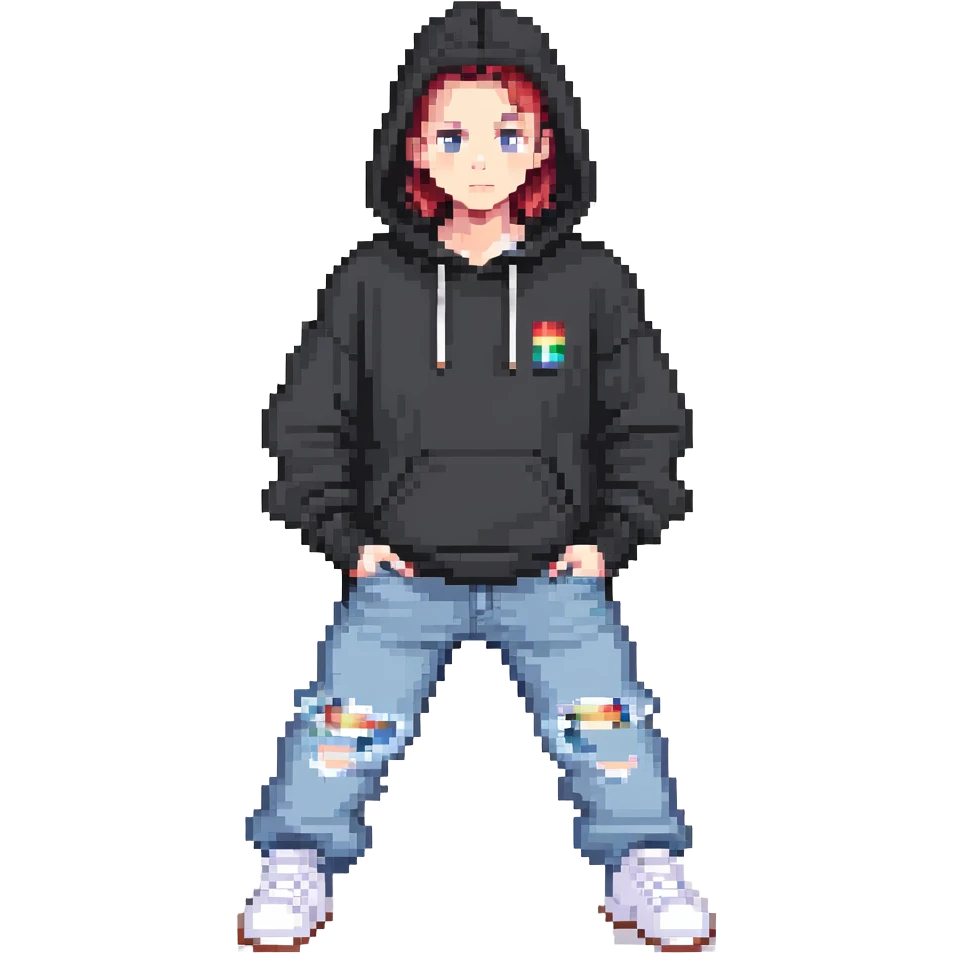 person named Les wearing wide jeans and a black hoodie emoji