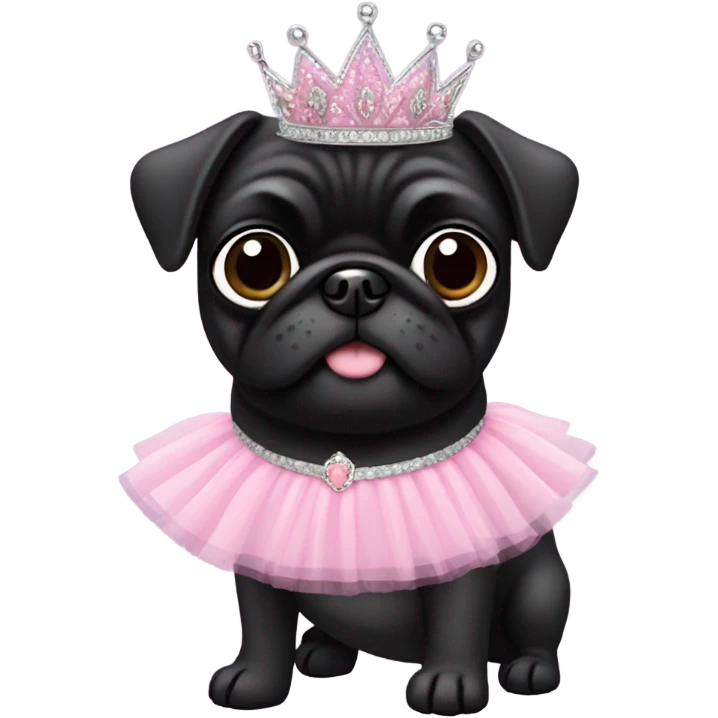 Black pug as a princess in pink tutu emoji