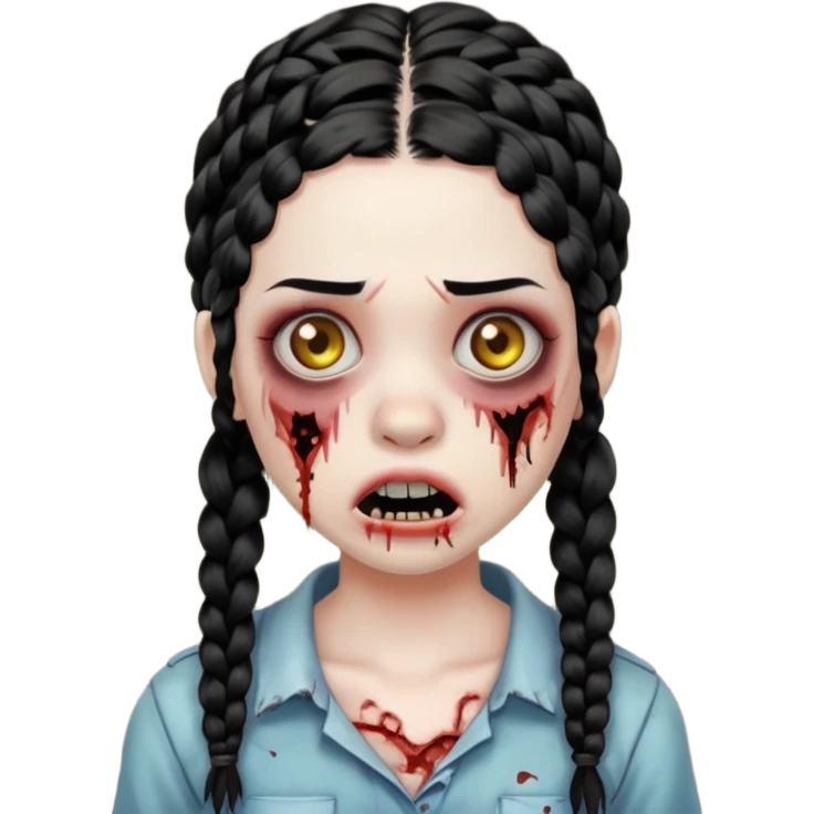 make a zombie with a ruined mouth girl with black braids emoji