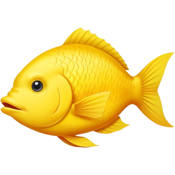 bright yellow fish in strict side view profile, facing exactly to the right, only one side visible, single eye, perfectly flat 2D representation, dopey stupid expression emoji