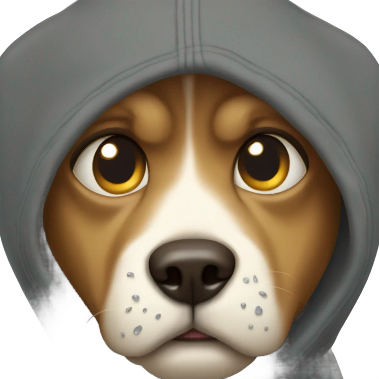 Dog wearing a hoodie crying emoji