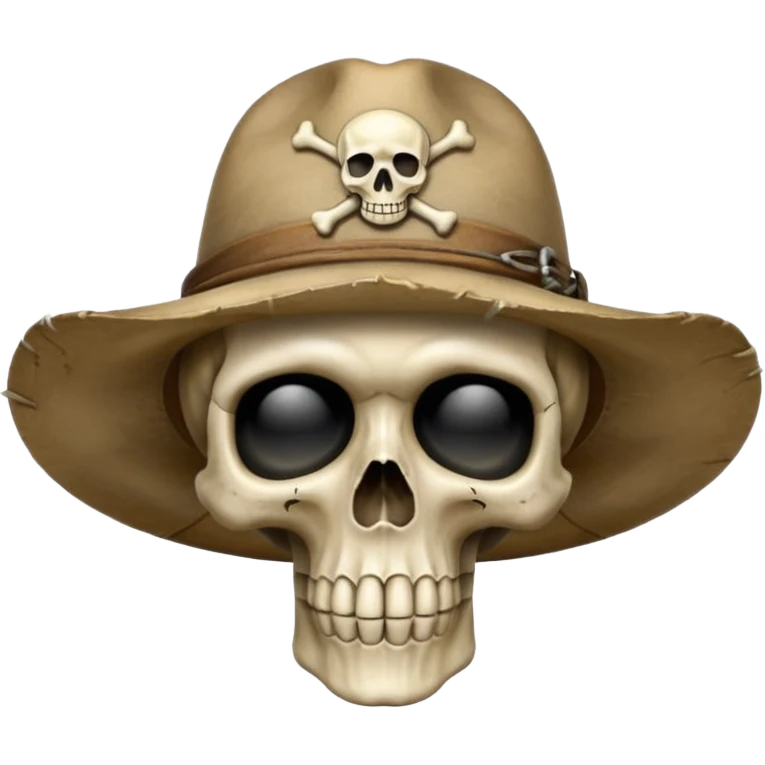 A skull and crossbones wearing wide brimmed traveler's hat. emoji