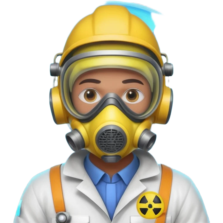 nuclear scientist portrait, head and shoulders only, wearing hazmat mask, lab suit collar, glowing radiation aura, intense eyes, 3D cartoon, mobile game icon style, clean background, no text, no watermark
 emoji