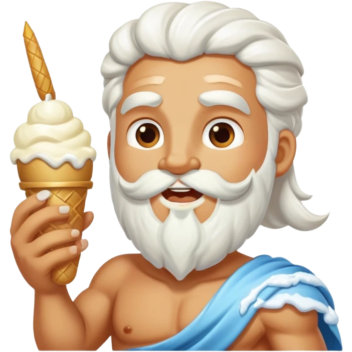 happy Zeus eating white ice cream holding thunderbolt emoji
