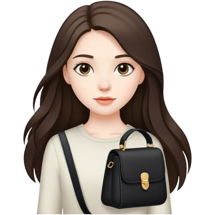  beautiful pale brunette girl with long hair with black shoulder bag emoji