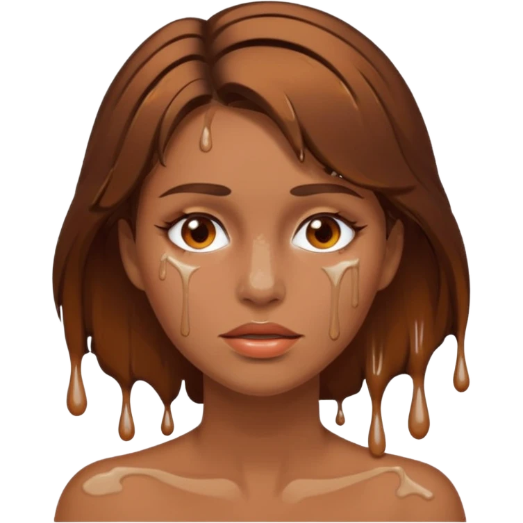 Brown Hair Woman , white paint , drip, face, hot emoji