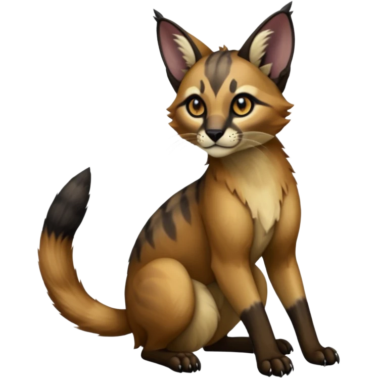 Colorful dark black gloomy spooky pointy foggy smoky points-marked glorious hyper-realistic exotic cute cool beautiful beautiful fantasy-caracal-civet-genet-sergal-vernid-Cacomistle-Trico-oncilla-animal-Fakémon-hybrid-fursona (full body) emoji