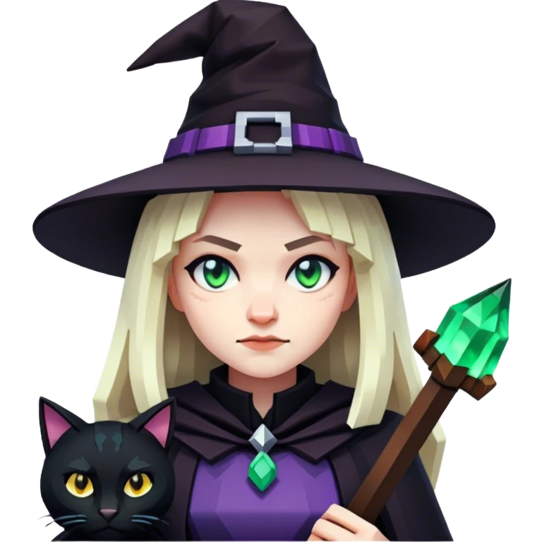a witch with Black cat in the minecraft  emoji