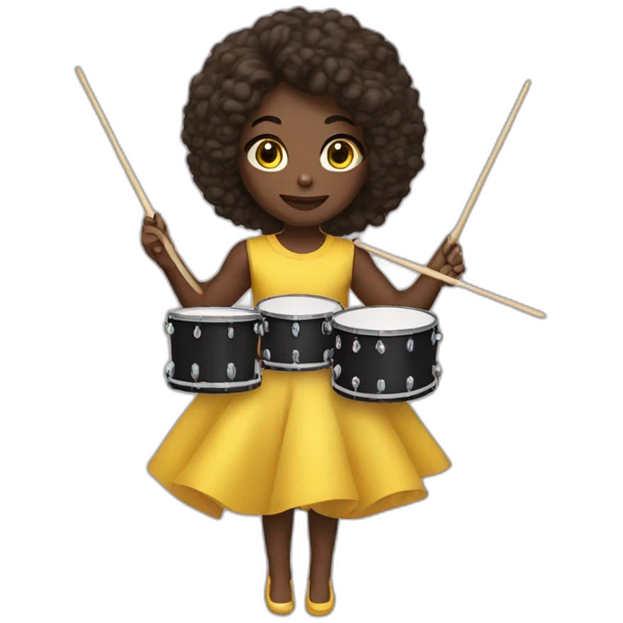 cute girl drummer dark skin yellow dress emoji