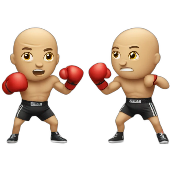 two small men with big heads fighting boxing emoji