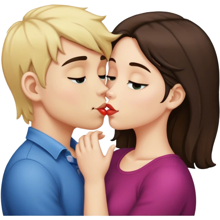 blonde boy and brunette girl kissing emoji