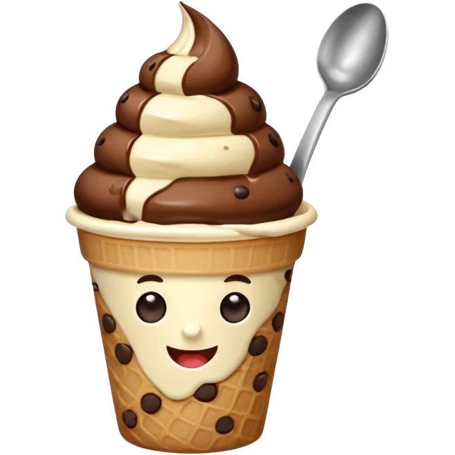 Chocolate chip Ice cream in a cup with spoon emoji