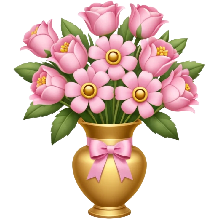 Pastel pink flowers bouquet golden huge in a vase emoji