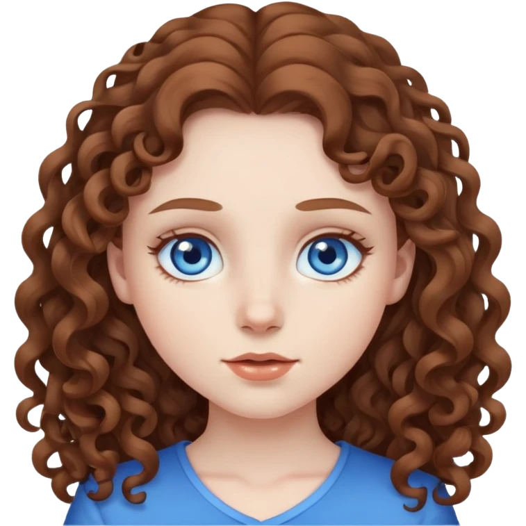 pale girl with long brown curly hair and blue eyes  emoji