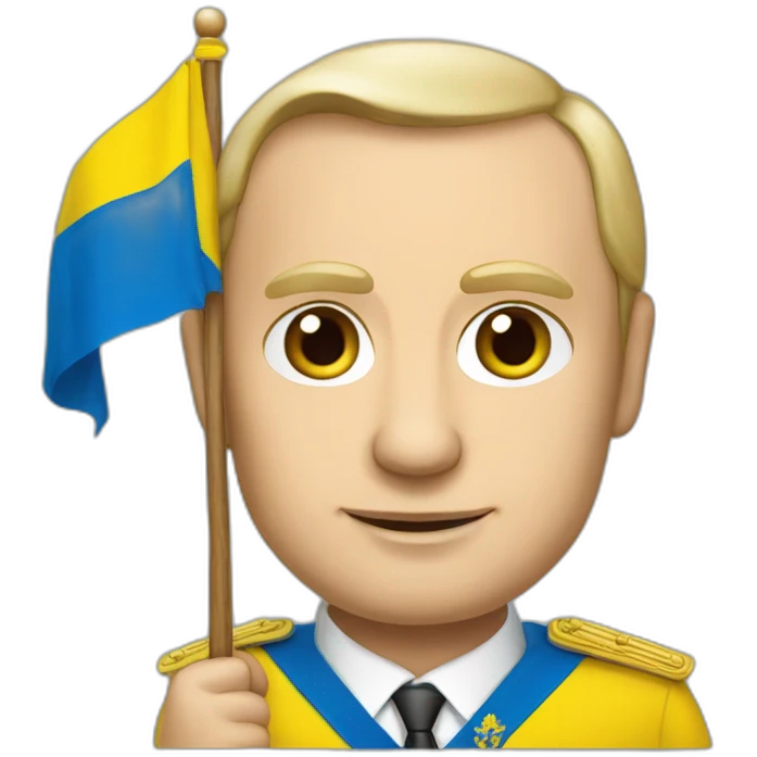 Vladimir Poutine holding Ukrainian flag emoji