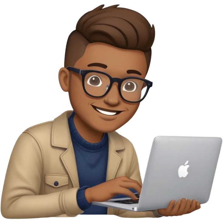 smiling hipster man with MacBook with glasses emoji