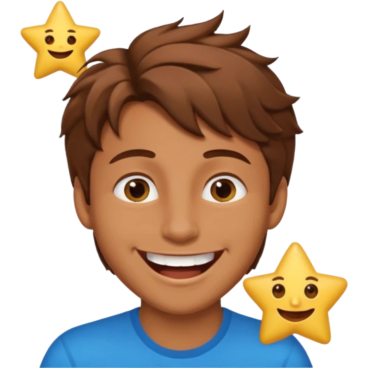 Color de piel moreno los ojos ke sean de estrella riéndose y pelo café hombre  el pelo asialado🤩 emoji