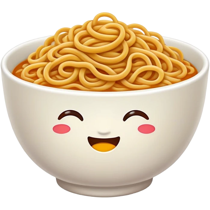 Wuhan hot dry noodles with sesame paste topping, simplified emoji style with bold outlines and bright colors, cartoon style unique breakfast noodles emoji