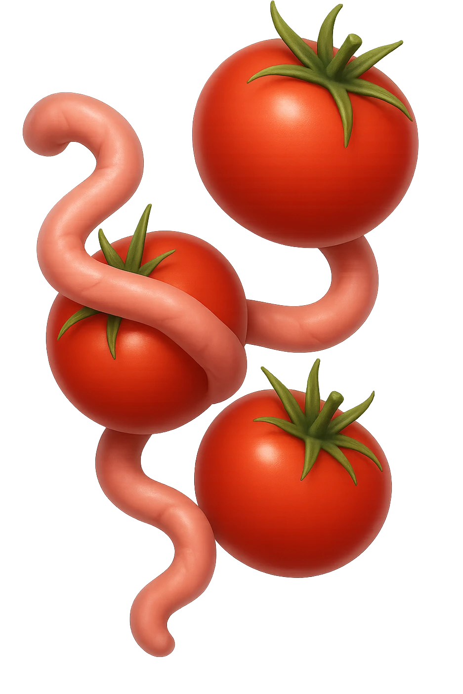 emoji stile iphone di pomodori che fluttuano in aria con colon attorcigliato intorno, iperrealistico 4k, isolato su sfondo bianco emoji
