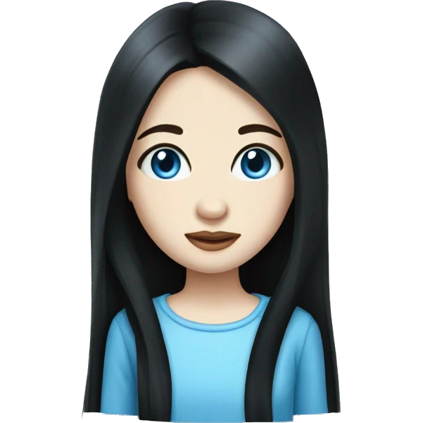 girl with square face, long black hair, blue eyes and pale skin  emoji