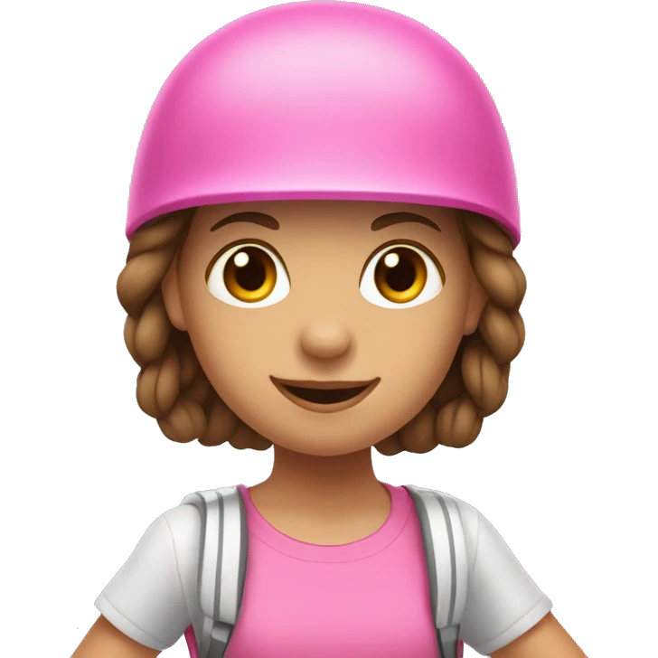 little white girl, brown hair with braids, with helmet, pink shirt and black shorts skateboarding emoji