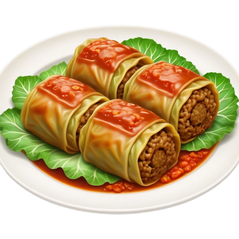 Cinematic Realistic Go≈ÇƒÖbki Dish Emoji, featuring cabbage rolls stuffed with rice and meat rendered with lifelike detail and inviting, homey lighting. emoji
