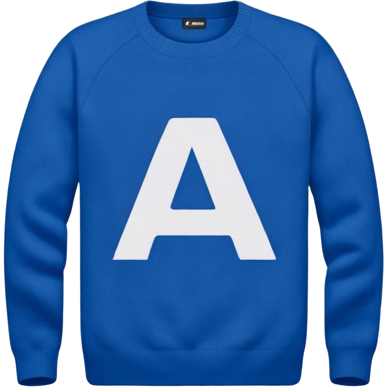 blue sweater with small white letter A in upper right emoji