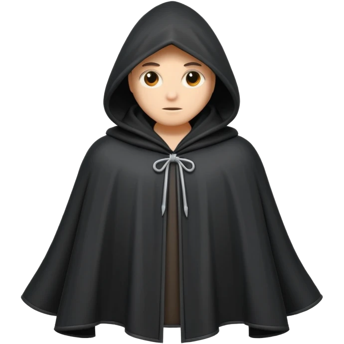 hooded cloak object icon, dark fabric cloak with deep hood, fantasy style, soft folds, 3D cartoon, mobile game icon style, centered, clean background, soft shadow, no text, no watermark
 
 emoji