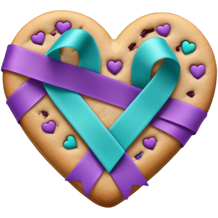 Purple teal Suicide awareness ribbon, heart cookie emoji