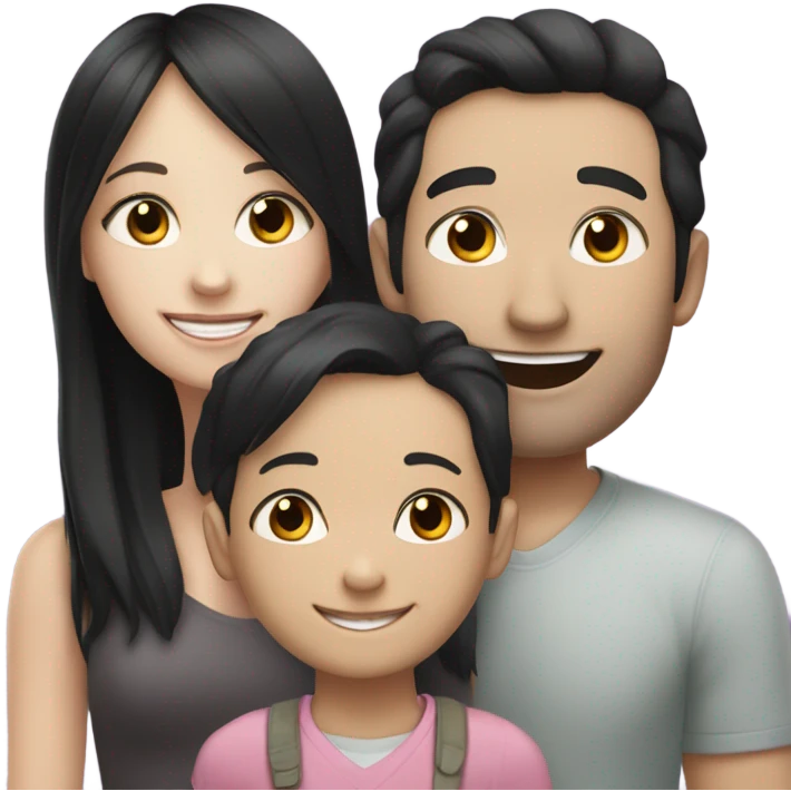 girl with black hair pale skin with dark hair pale skin man happy with kids emoji