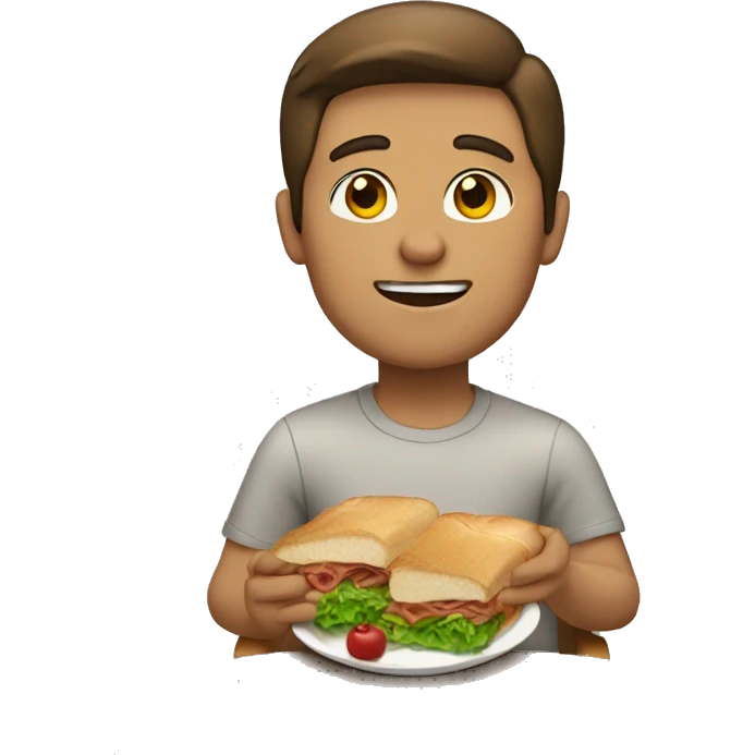 Tan brown haired man eating lunch emoji