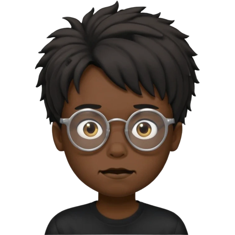  boy with freeform hair black t-shirt put a glasses black people put a creepy face emoji