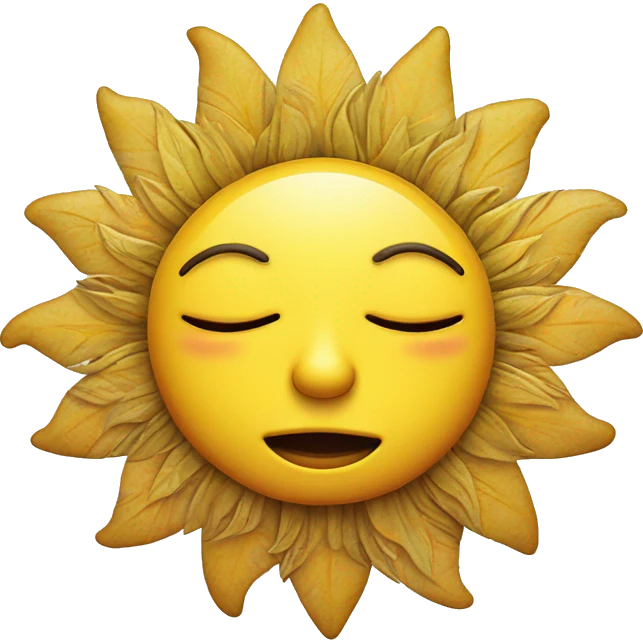 boho sun, yellow, closed eyes with nose and lips,  emoji