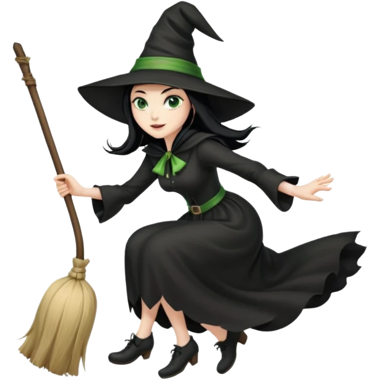 wicked looking witch flying high in the air on a broom emoji