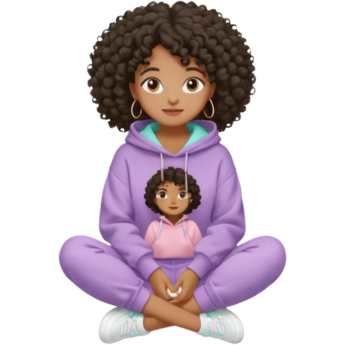 Black girl, clean girl aesthetic, 4C curly hair in a puff, pastel hoodie, white sneakers, minimal jewelry, soft smile, cozy vibe, bright colors, Apple-style emoji  meditando corpo inteiro emoji