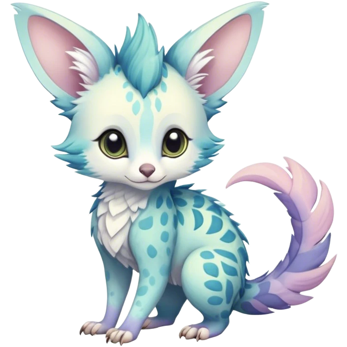 Feral Rare Fantasy cute pastel tropical Vernid-Trico-species by LiLaiRa, random markings, tufted tail, tufted ears, full body emoji