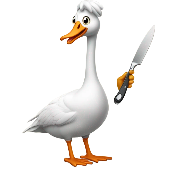 A silly goose with a plastic knife emoji
