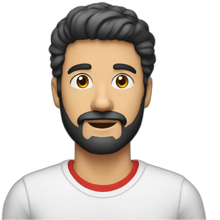 Homme avec barbe coûte et cheveux noir très cours avec un t-shirt rouge  emoji