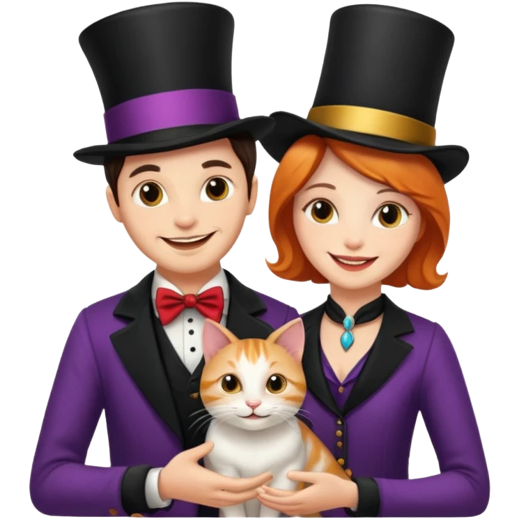 magician couple and their pet cat emoji