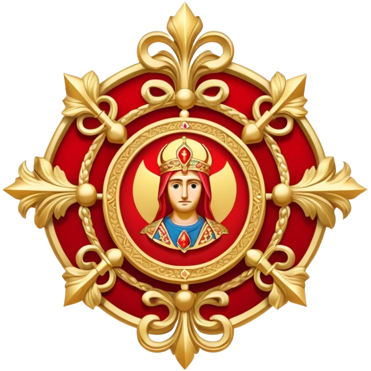 red saint emblem with holy symbols emoji