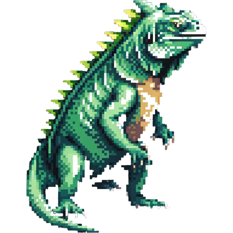 Pixelated iguana with green scales and spikes emoji